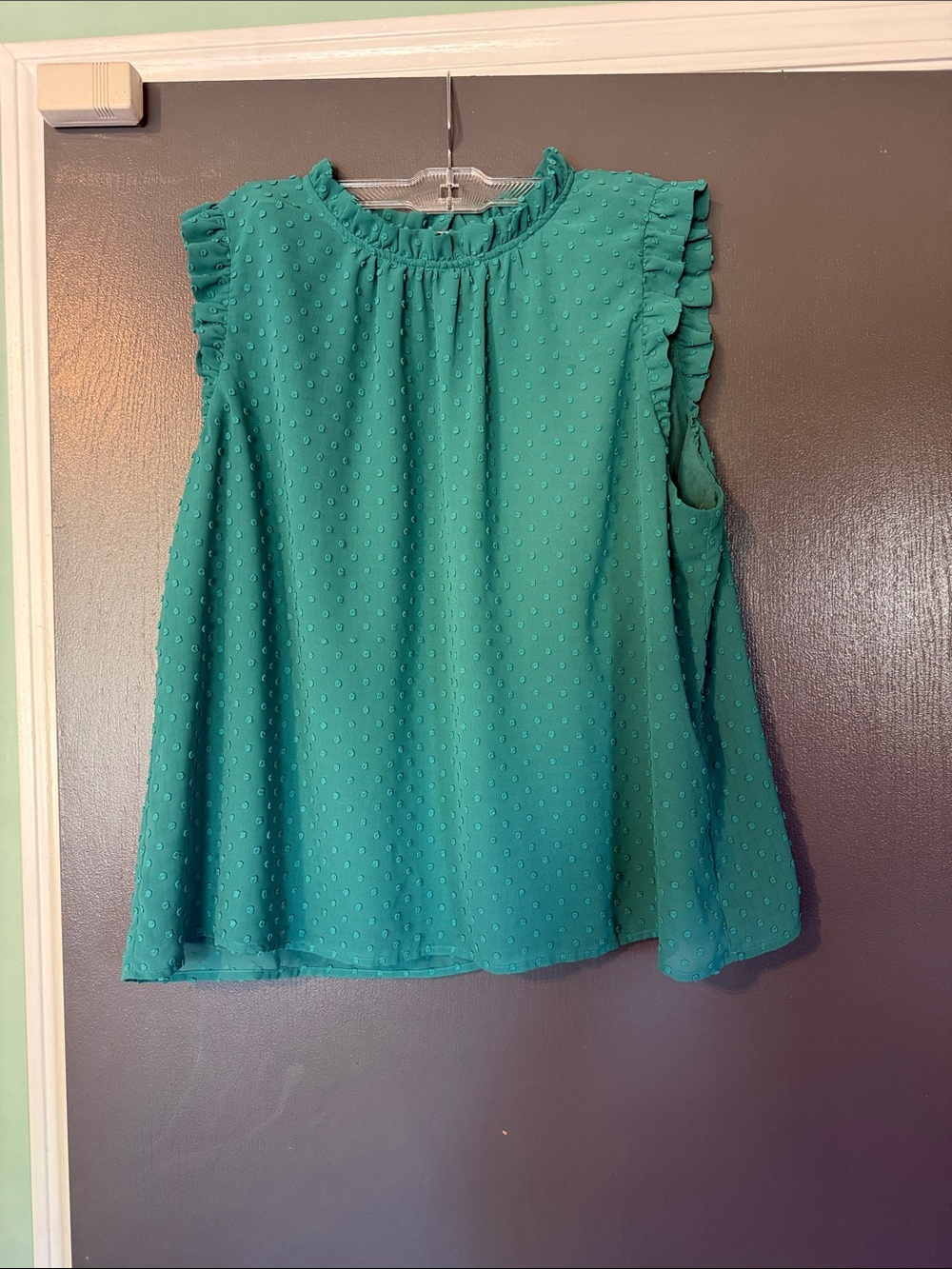 J. Crew Teal Swiss Dot Ruffle-Sleeve Sleeveless Blouse